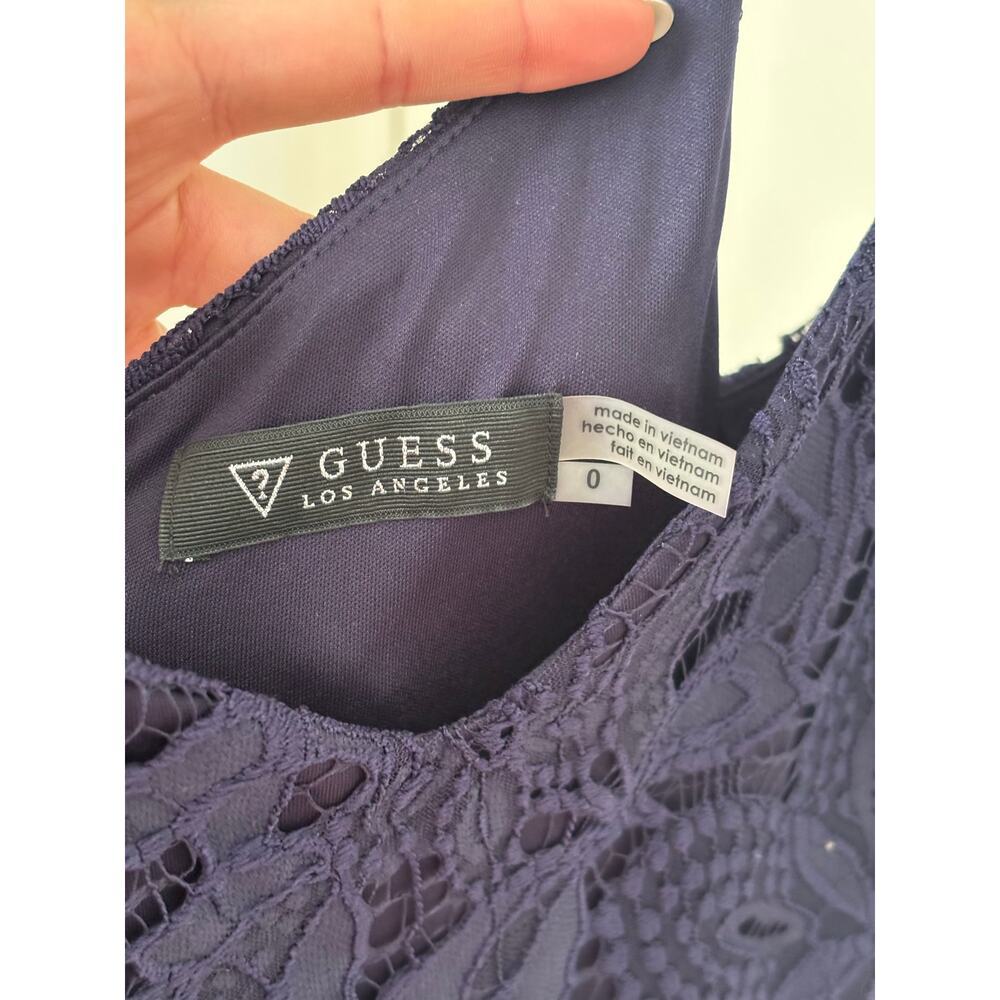 GUESS Los Angeles Navy Blue Lace Mini Dress Spaghetti Strap Size 0 - Picture 4 of 11